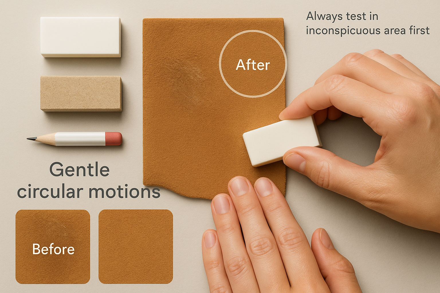 Using erasers for scuff removal on suede